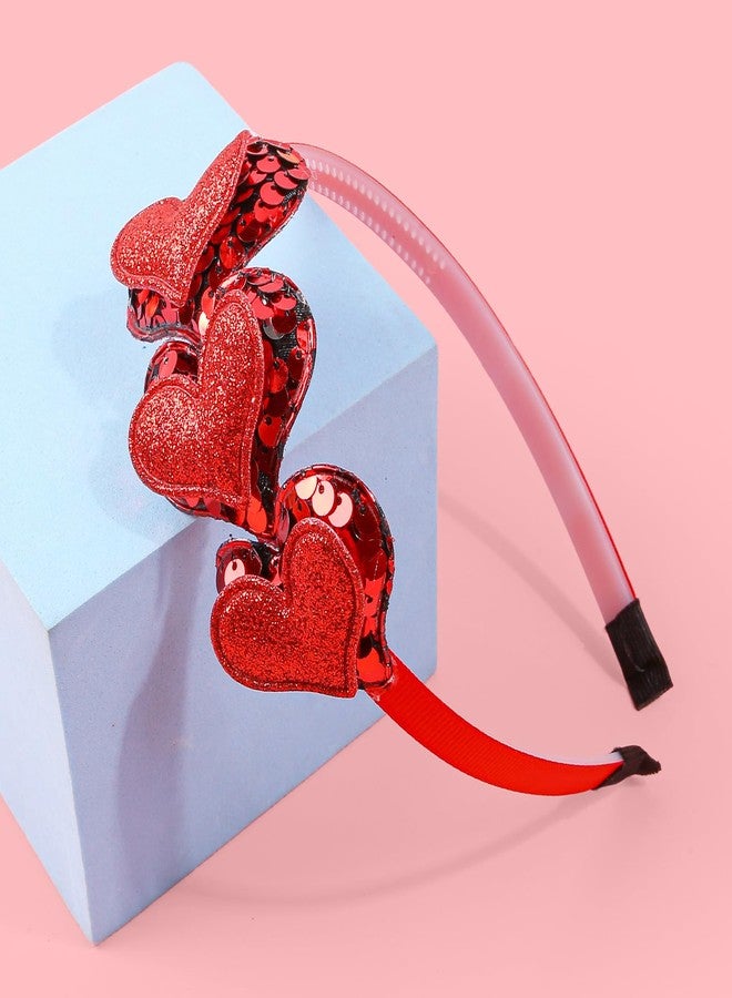 Mangoit Valentines Day Heart Headband Red Sequins Love Hair Band Hoop, Glitter Double-layered Red Shiny Heart Hair Accessories for Women, Sparkly Valentine's Day New Year Wedding Birthday Party Gift - Image 4